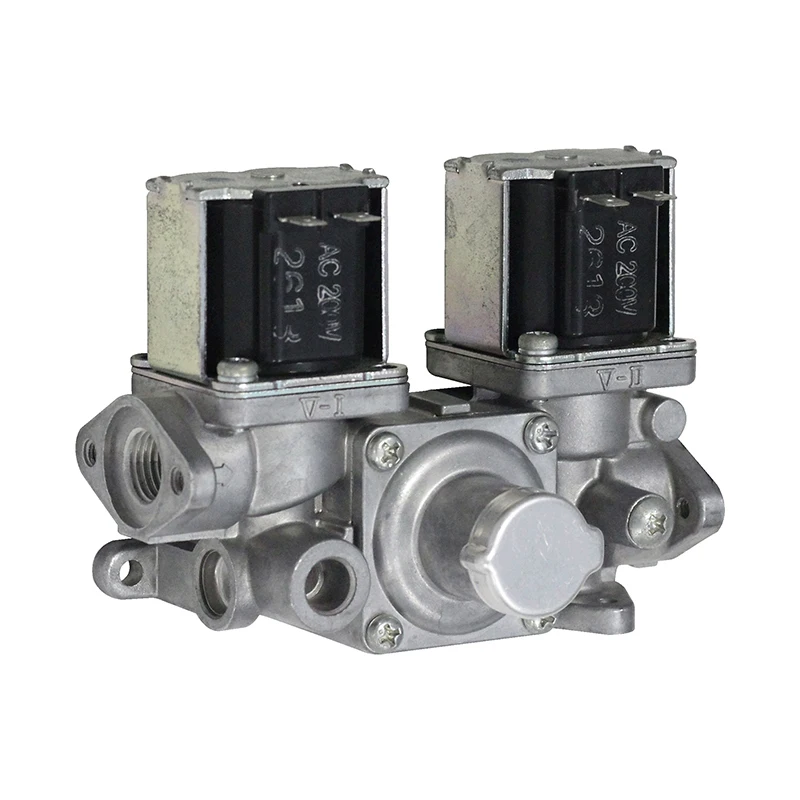 Space saving compact pressure gas regulator solenoid valves for gas