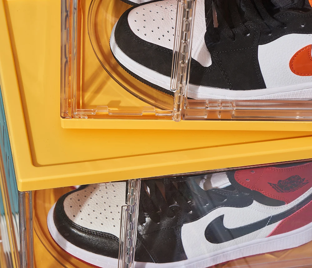 New style Plastic Stackable Foldable Clear sneaker box Rotating design Display Box Organizer of Shoes Storage Boxes