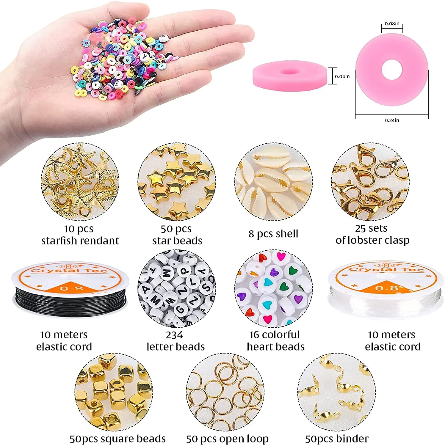 5000Pcs Clay Beads for Jewelry Making with 234 pcs Letter Beads for Bracelets Making kit 18 Colors Flat Round Spacer Clay Beads