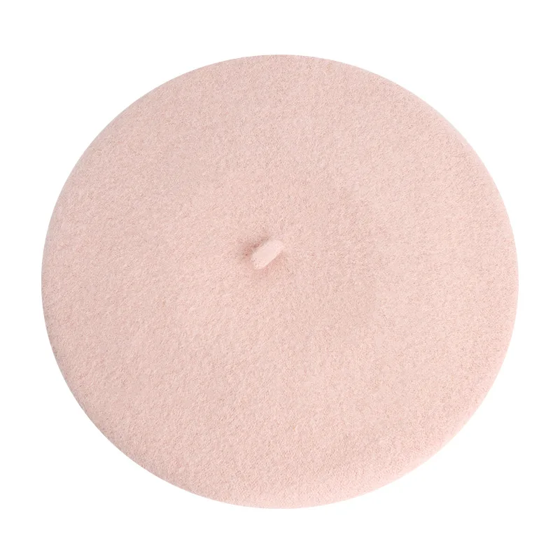 Custom Logo Plain Candy Color Hat Woolen Cloth Winter Cap Warm Beret Women Korean Beret Hat For Girl