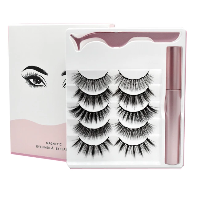 Wholesale Magnetic Eyelashes with Eyeliner 5 Pairs Reusable Fake Eyelashes Magnetic Eyeliner