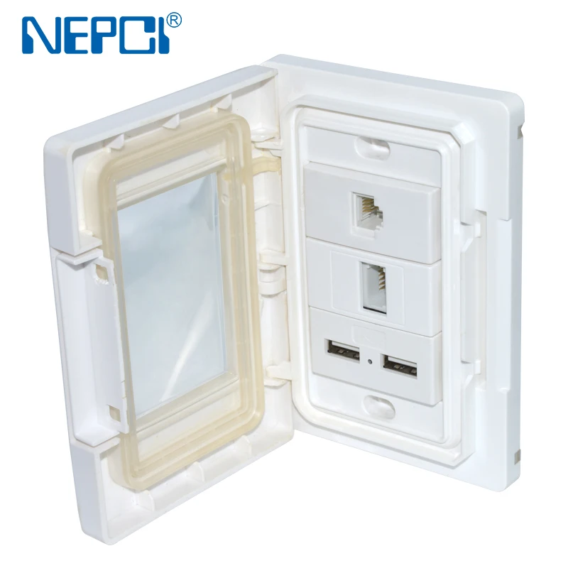 NEPCI 3 gang waterproof wall plate XJY-QB-41 USB outdoor wall mounted panel with 22.5x45mm network RJ45 module jack IP55