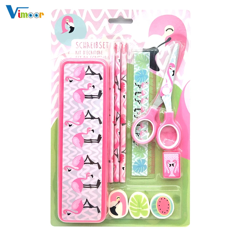high quality flamingo children stationery gift set school with pencil case