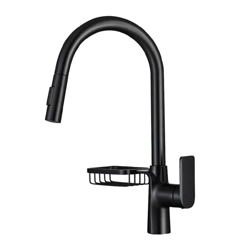 Hot sales High Quality Single Hole Hot Cold Gun Gray faucet brass Kitchen Sink Mixer Tap with soap basket