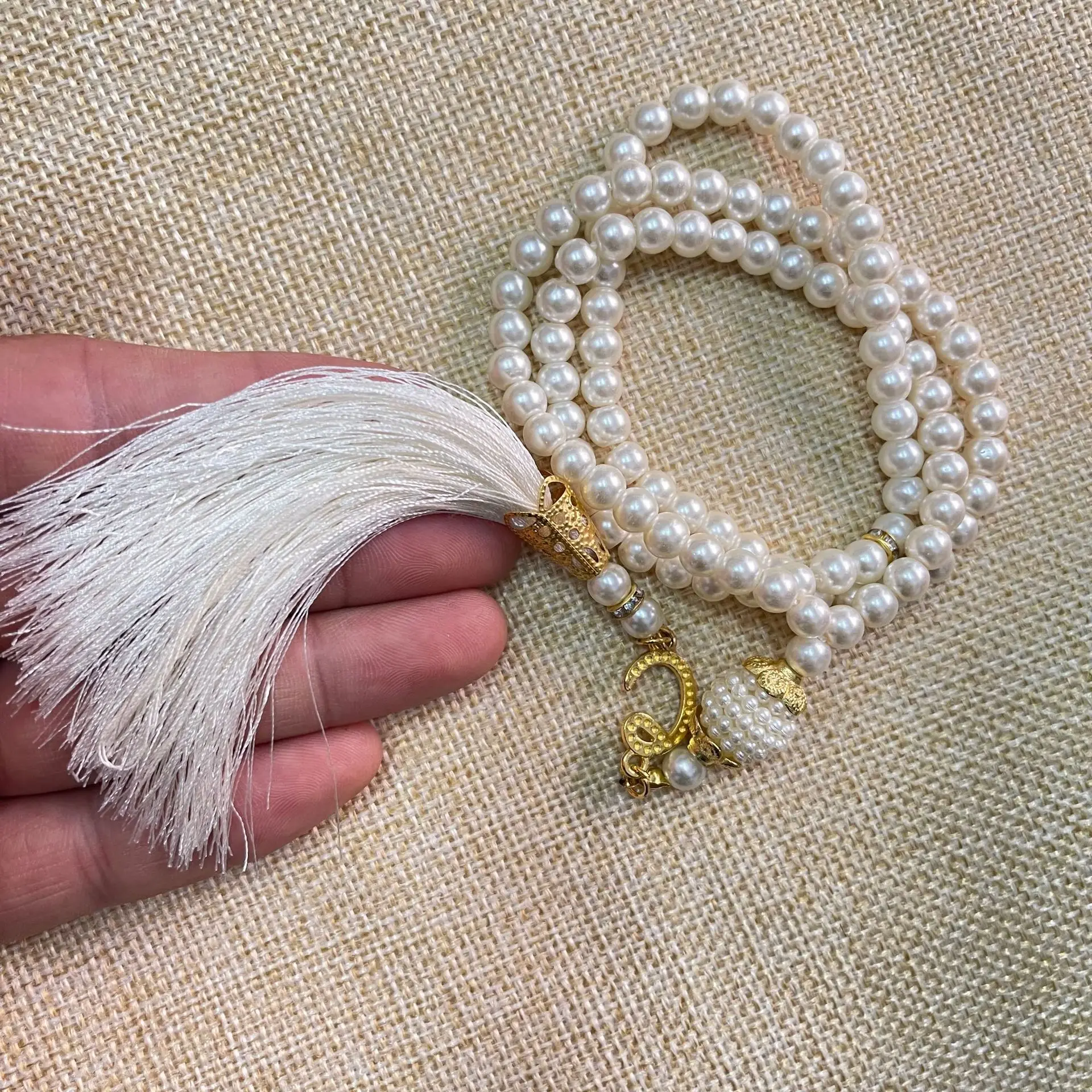 Wholesale Jesus Glass Pearl Chain Bracelet Gold Religious Beaded Bracelet Rosary Catholic Rosary Bracelet