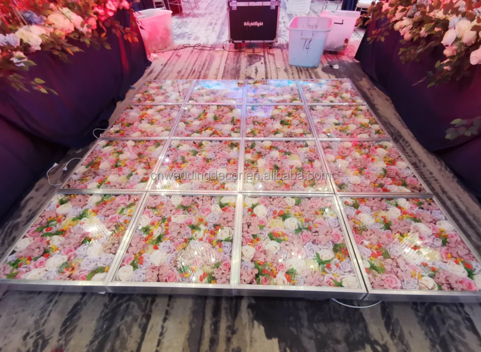 SMOOTH Hot Sell High Quality Acrylic Clear Glass Transparent Wedding Stage Dance Floor Flower Light Led For Wedding Decoration