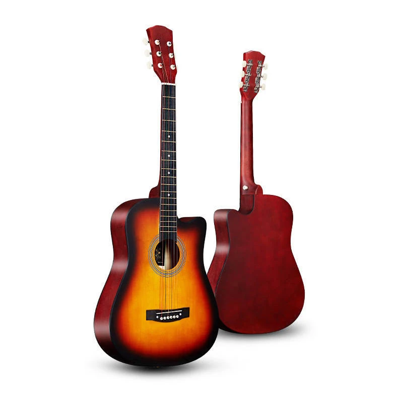 Под заказ оптовая продажа темно-коричневая акустическая гитара с цветной отделкой в стиле ретро