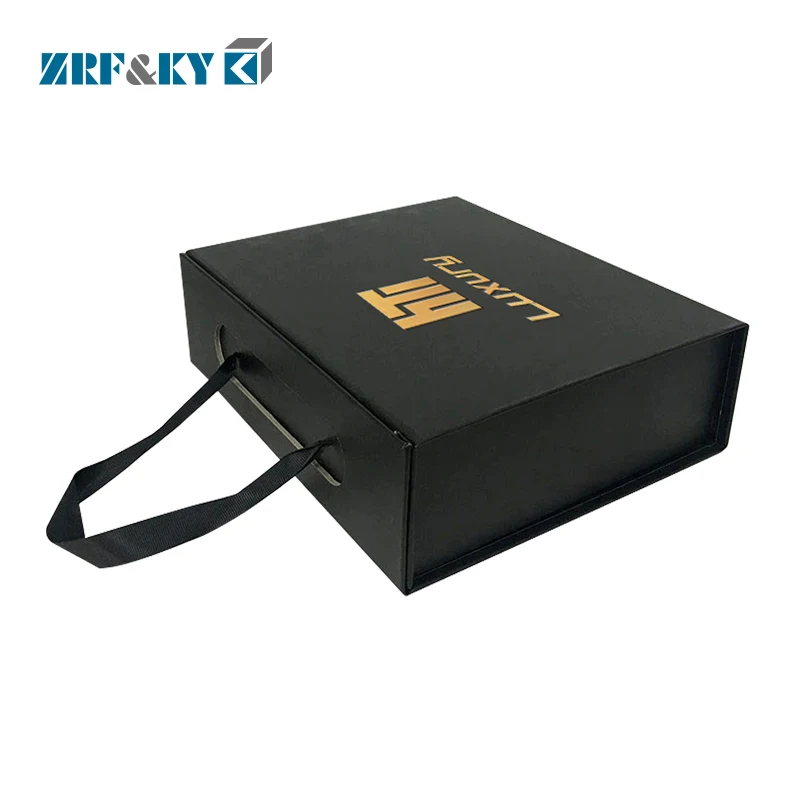 Custom Luxury Brand Logo Printed Black Rigid Foldable Gift Collapsible Products Set Packaging Paper Box