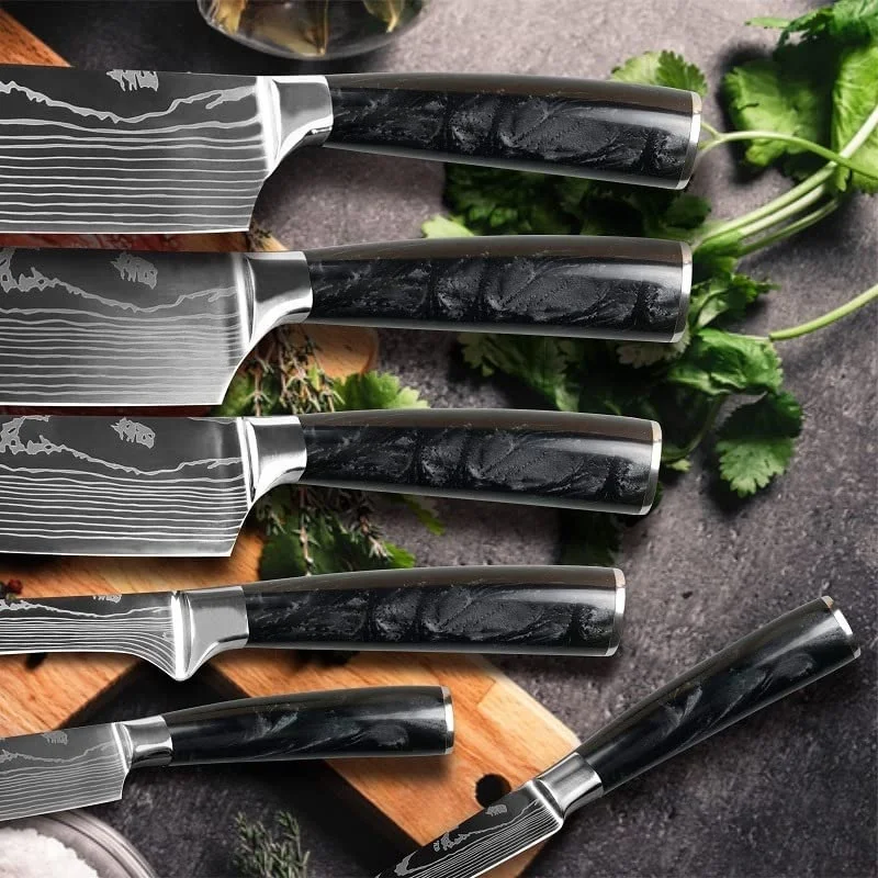 10 Pieces Black Resina Handle Kitchen Chef Slicing Knives Stainless Steel Kitchen Knife Set With Home and Kitchen 2023