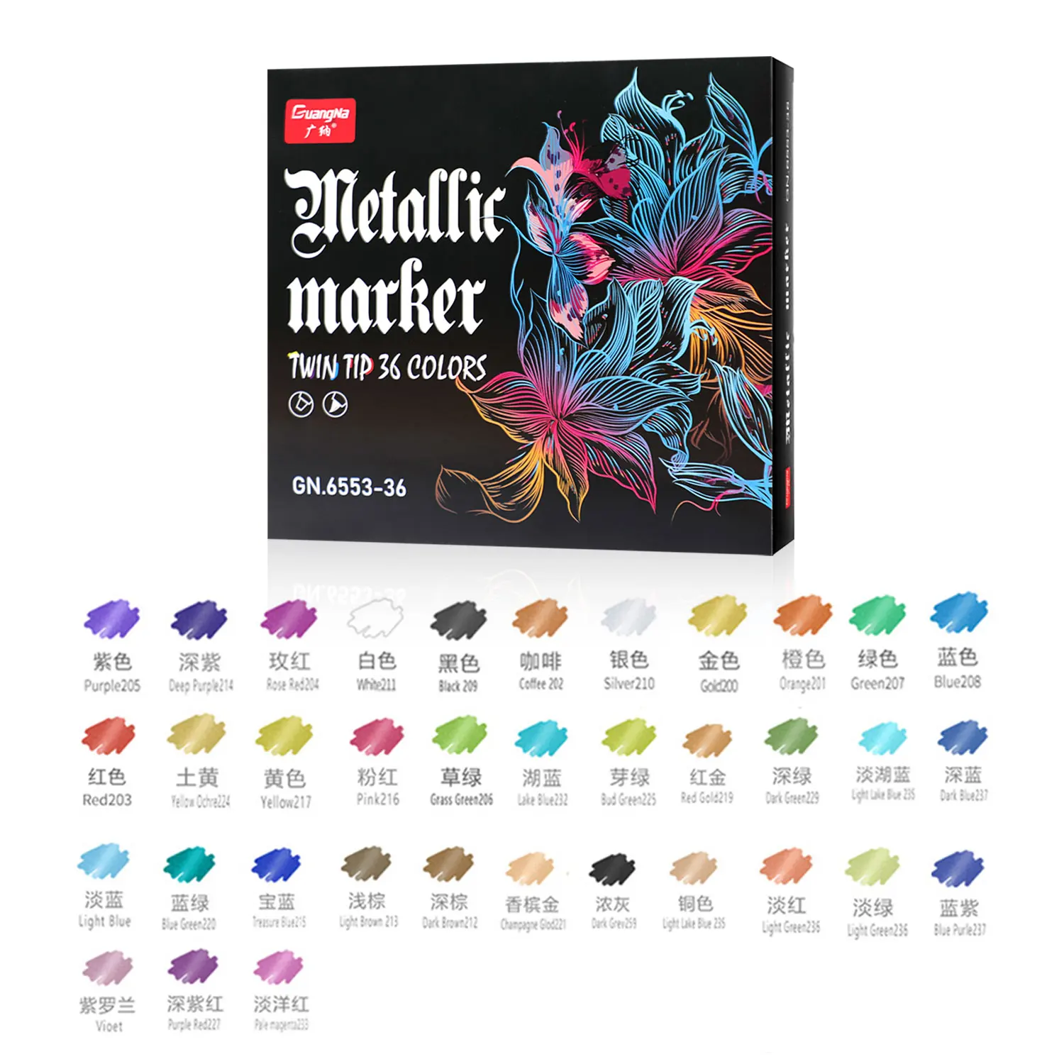 36 Colors Metallic Markers Pens Art Paint Marker Making Metallic Color Pen for Gift Brush and Flat Tips Metal DIY Drawing