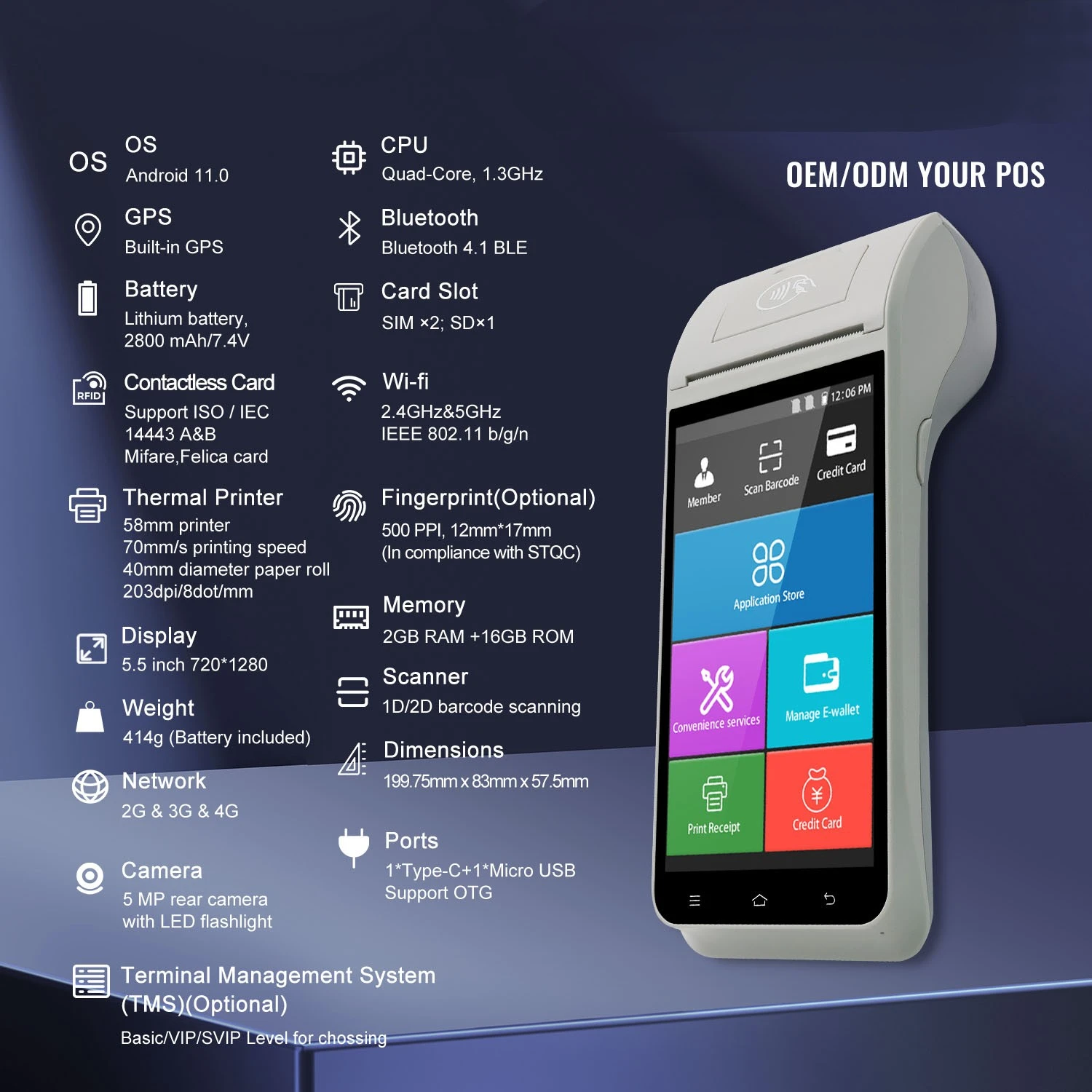 OEM Screen Android Pos Printer Restaurant Billing Machine Handheld Android Pos Thermal Printer