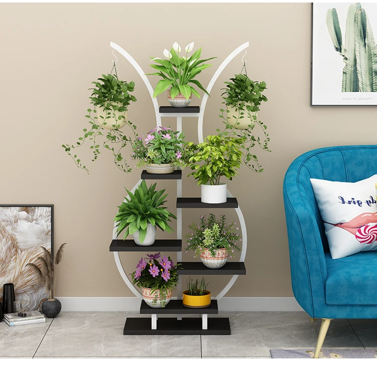 Vase Design Metal Display Rack Multi Tiers Shelves Wrought Iron Flower Pot Holder Plant Stand