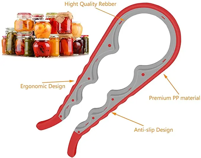 Kitchen Multifunctional Adjustable 4 in 1 Kitchen Lid Silicone Slip Jar Bottle Can Opener