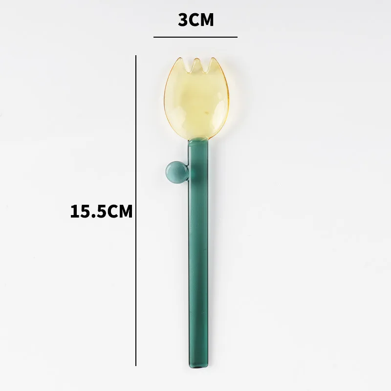 Custom Colorful Borosilicate glass spoon Yogurt Green Pink Reusable ice cream spoon long handle stirring coffee spoon dessert
