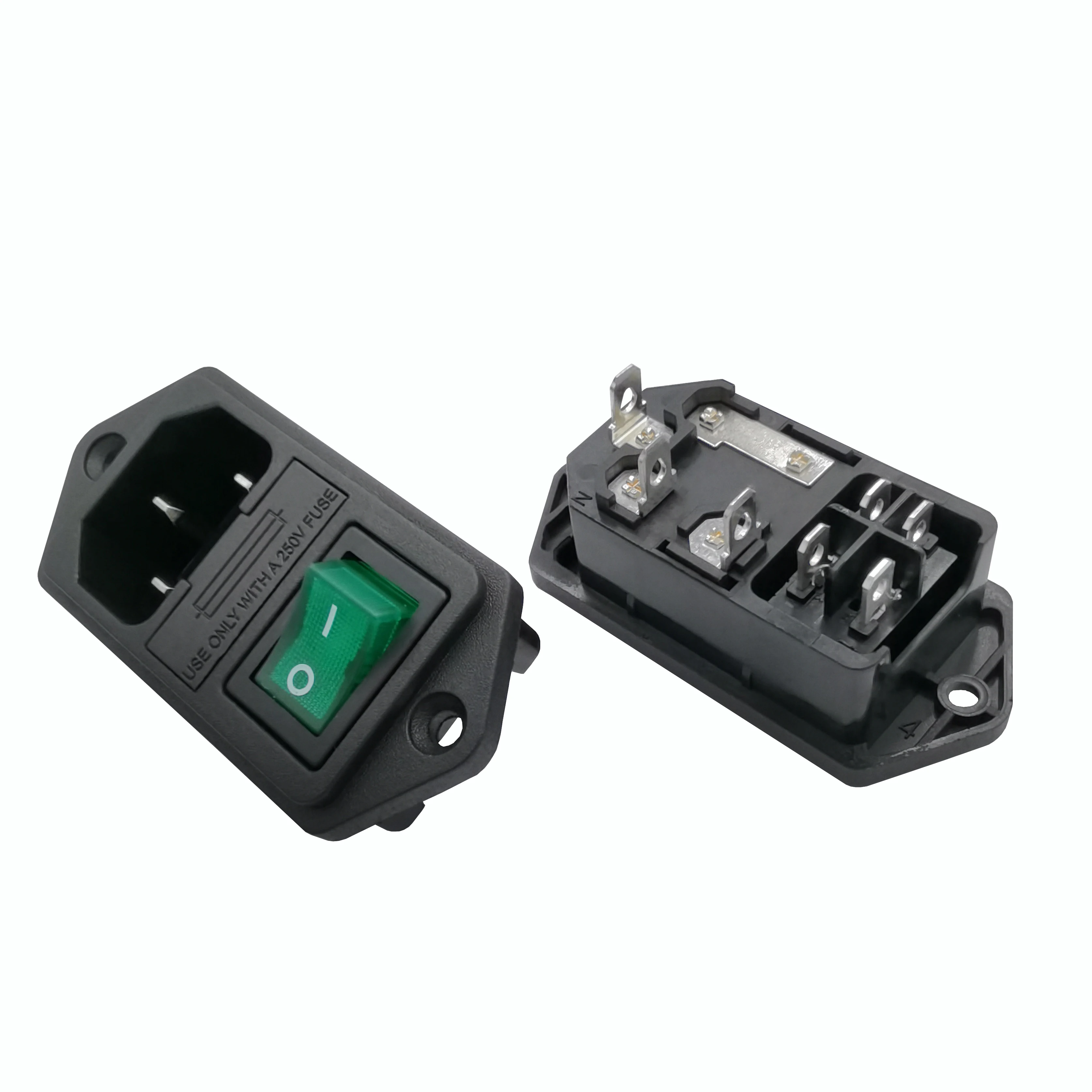 manufacture supply hight quality 10A 250V IEC C14 AC POWER socket with  green light rocker switch and fuse holder