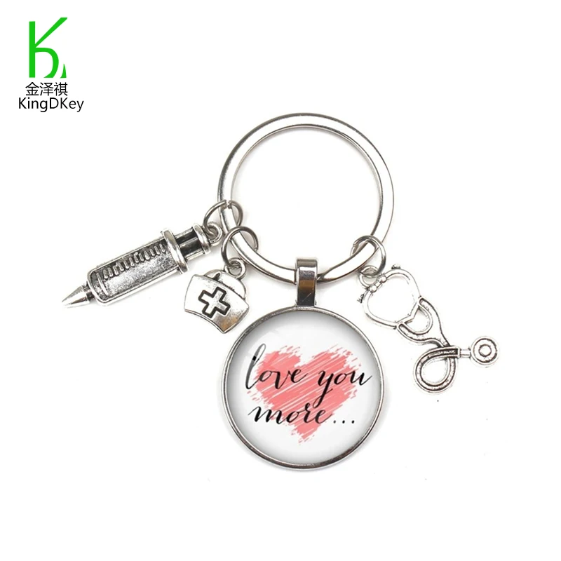creative nurse medical keyring New fashion syringe stethoscope image keyholder glass cabochon and glass dome keychain