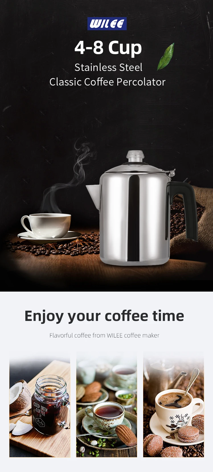 home appliances induction stainless steel coffee drip instant heat kettle 1.2L 8 cups