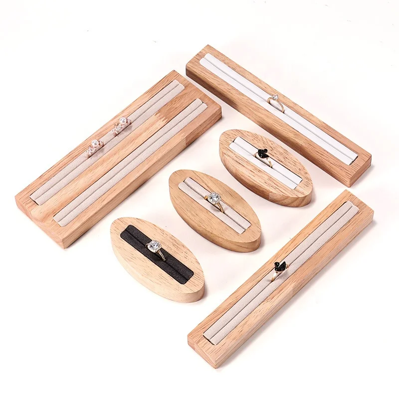 wholesale solid wooden frame ring earring jewelry display stand table velvet leather inner high quality wholesale