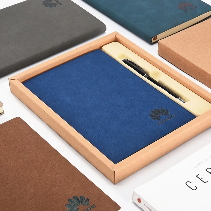 Zeamor Embossed Logo Customized A5 Business Office School Gifts Velvet PU Leather Cover Portfolio Diary Planner and Notebooks