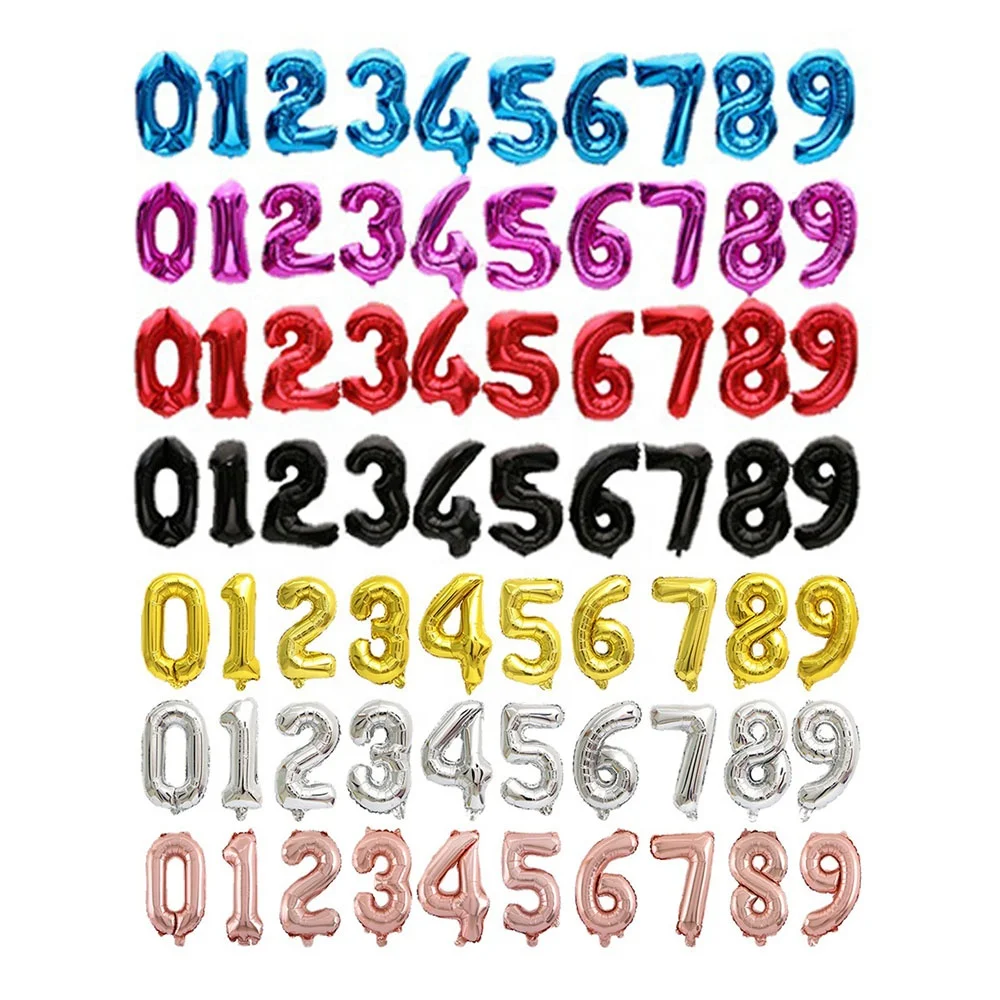 Cheap Foil 16 18 inch Mylar Colorful Rose Gold Red Green Pink Blue Number Shaped Balloon