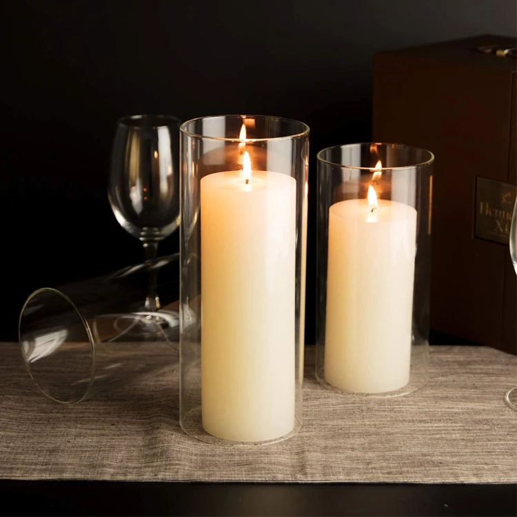 Ручной выдувной термостойкий прозрачный двусторонний цилиндрический фонарь из боросиликатного стекла для крышки свечи