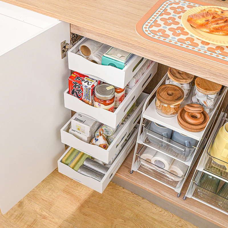 Low MOQ Kitchen Sink Storage Holders Rack Sliding Basket Kitchen Under Cabinet Organizer