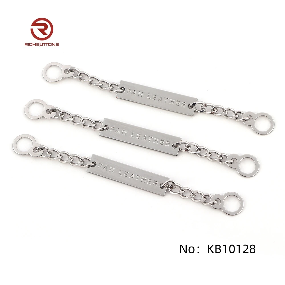 Factory Vintage Decoration Clothing Collar Round Labels Logo Custom Metal Tags with Chain