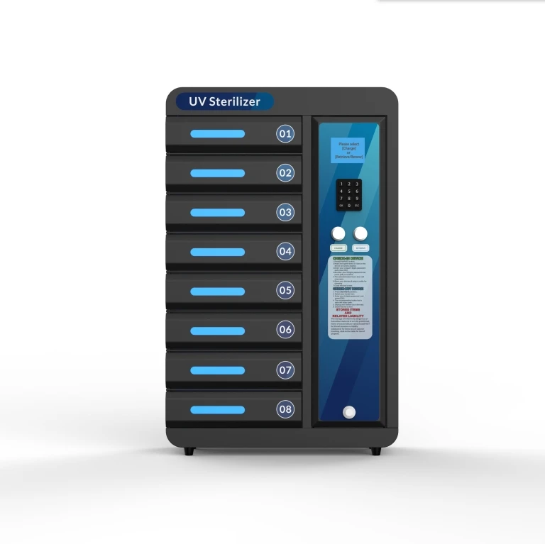 UV-C sterilizer 8 bay pin code charging locker, Cell Phone Charging Cabinet, Mobile Phone Charger Locker for train station