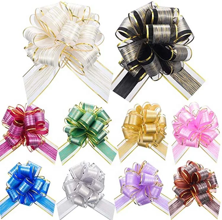 Manufacturer Decoration Car Christmas Flower Gift Custom Printed Butterfly Organza Pull String Bow Ribbon
