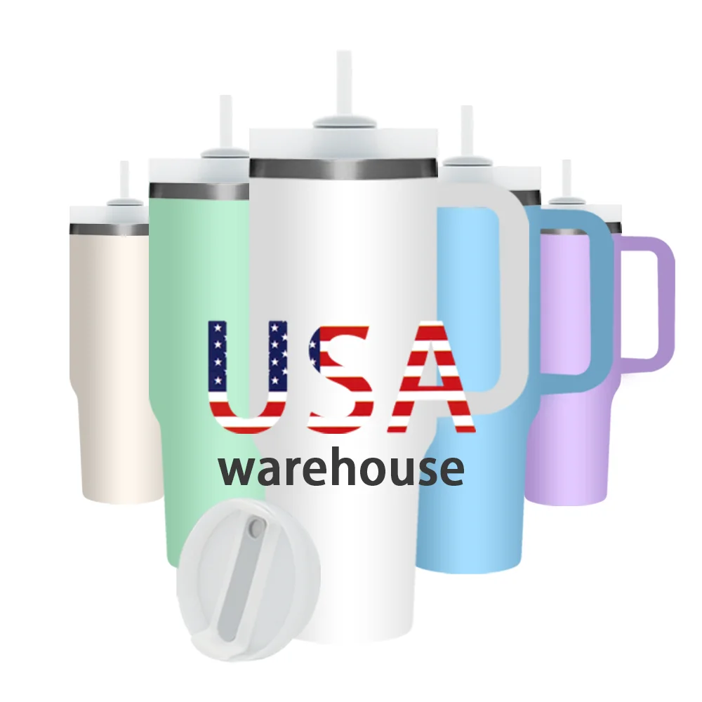 USA Warehouse Shipping Included Sublimation Blanks 40oz Tumbler with Handle Stainless Steel Tumblers Wholesale Bulk