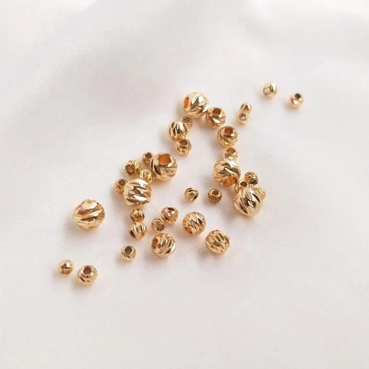 wholesale custom 18k gold plated Different sizes round ball jewelry component diy handmade beads bracelet making accessories
