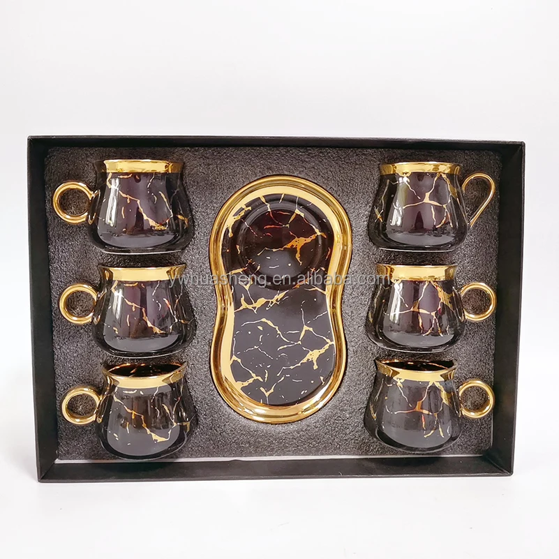 HS Wholesaler Marble Design Luxury Tea set Turkish Arabian Coffee Set Cups Gift Present