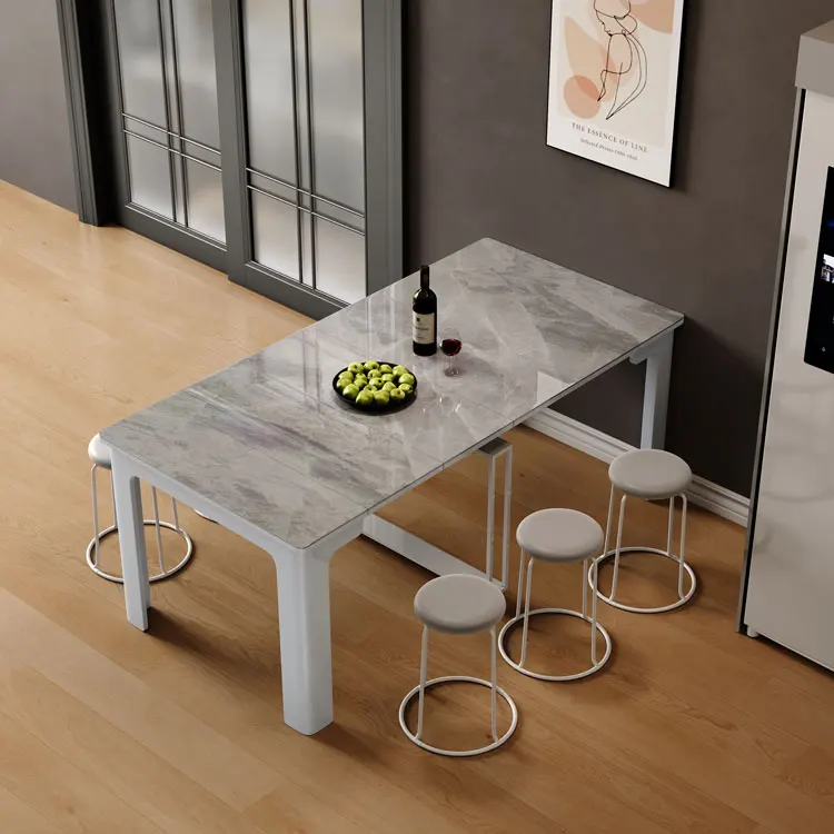 Rock Plate Extendable Dining Table Set Folded Wood Frame Unique table for Kitchen Living Room Hotel 6 8 seat