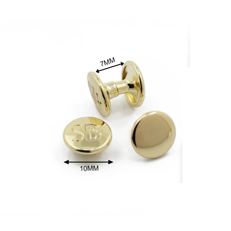 Metal garment accessories 10mm light gold color custom logo brass material double cap rivet