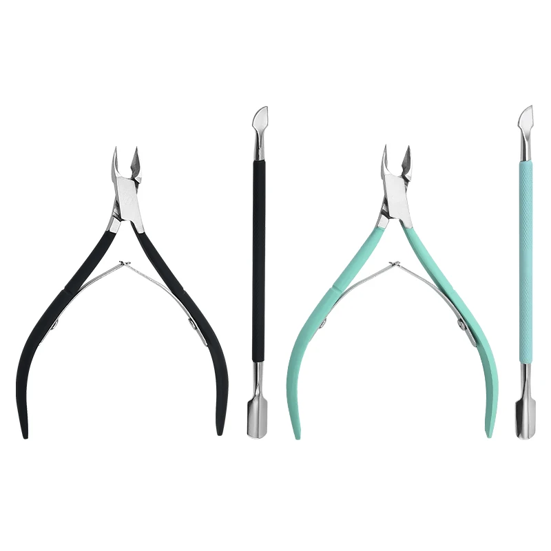 High quality  2 pieces stainless steel cuticle pusher Cuticle Nail Nipper Manicure Cutter Trimmer