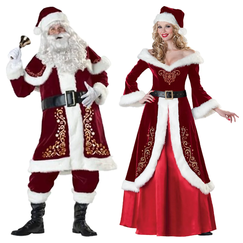Рождественские костюмы для взрослых мужчин и женщин, очень плотное рождественское платье, костюм Санта Клауса (1600383267373)
