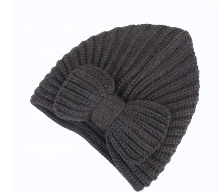2022 New Winter Hat For Women Fashion Big Bow Beanie Turban Hat Knit Bonnet Femme