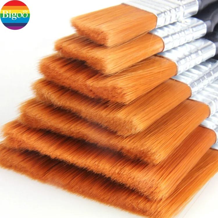 Customized black wooden handle flat nylon hair with mixed size professional artist painting brush for art supplies