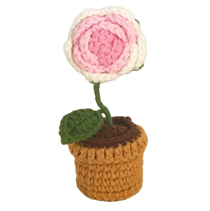 Wool crochet simulation flower pot finished wool immortal flower indoor car decoration plush flower