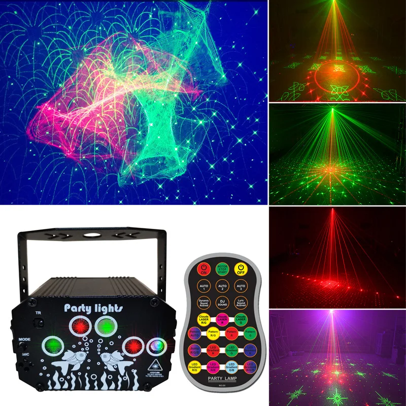 New Magic LED DJ Disco Stage Lighting Party Decoration 3 in 1 LED Sound Activated RGB Flash Strobe Projector Laser Stage Light