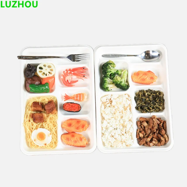 
LUZHOU Natural Sugarcane Bagasse Renewable Plant Fiber Tree Free 3-Compartment Clam Shell Container 