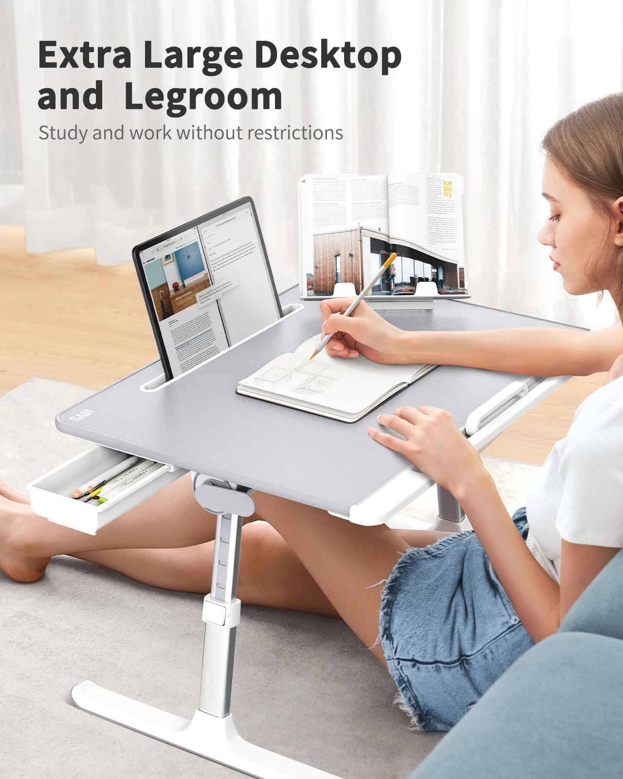 Factory OEM Order accepted STUDY Lap Desk Foldable Workstation Notebook Riser PVC Leather Ergonomic Adjustable Laptop table