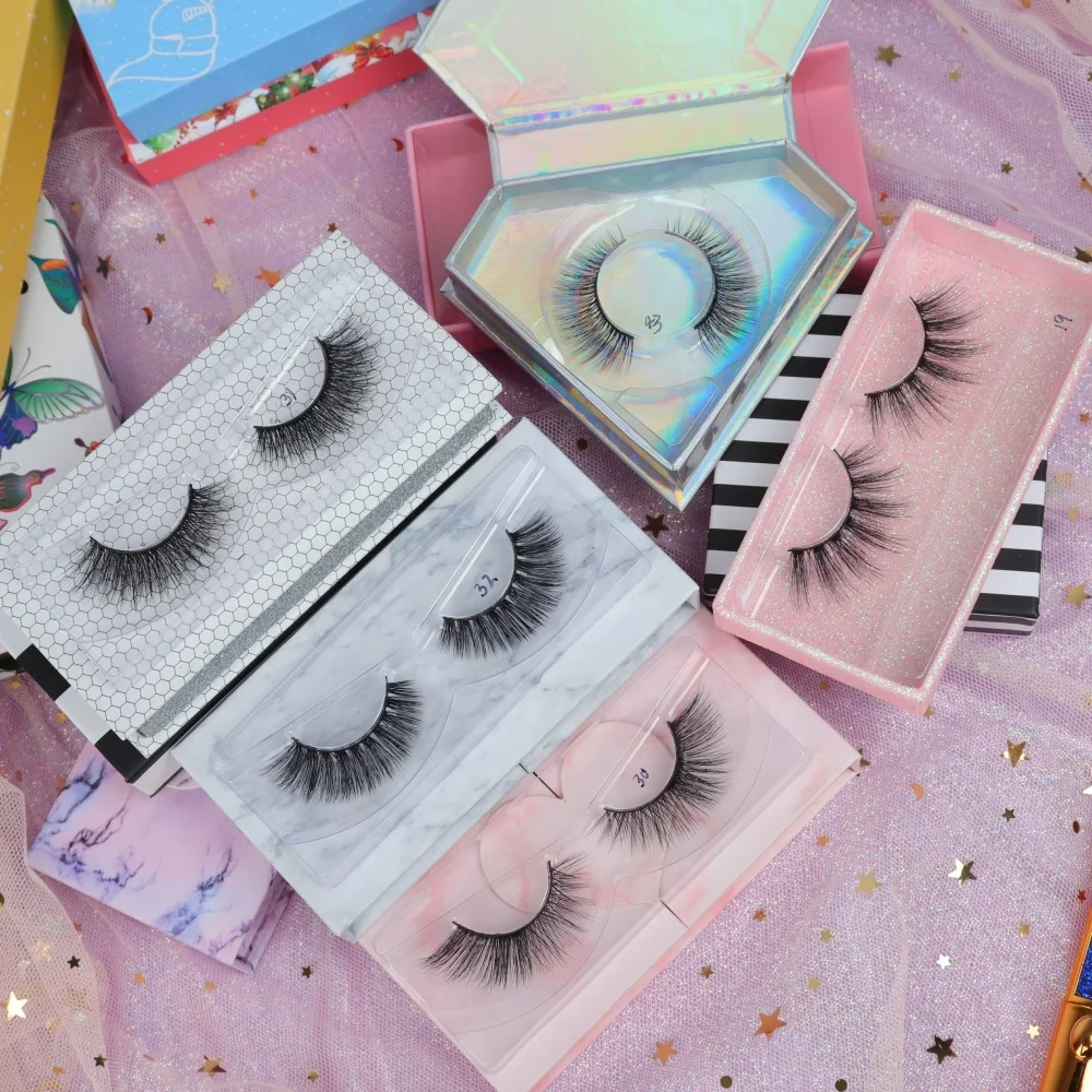 3d silk lashes synthetic fiber false eyelash lashes 16mm lashbox packaging