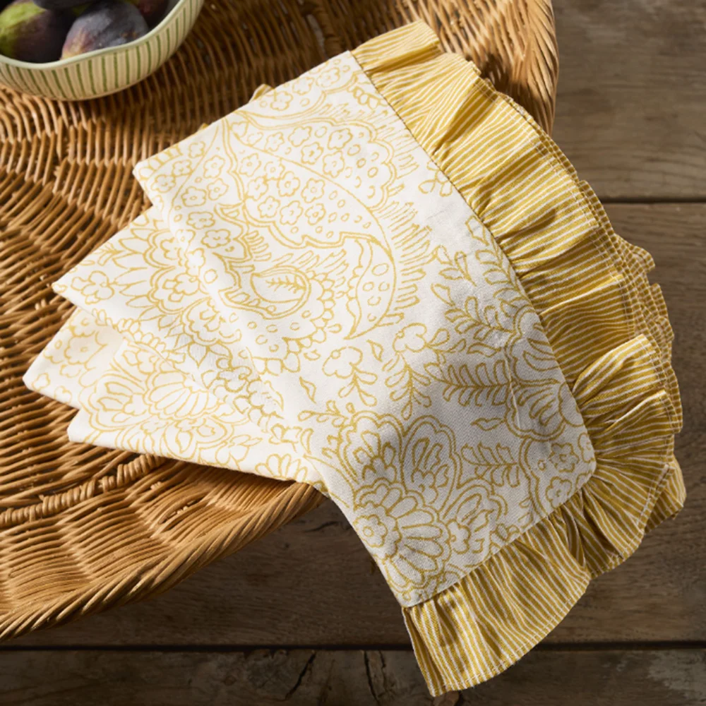 Vintage Cotton Linen Ruffle Napkins Colorful Placemat With Ruffle Edged Pretty Table linen