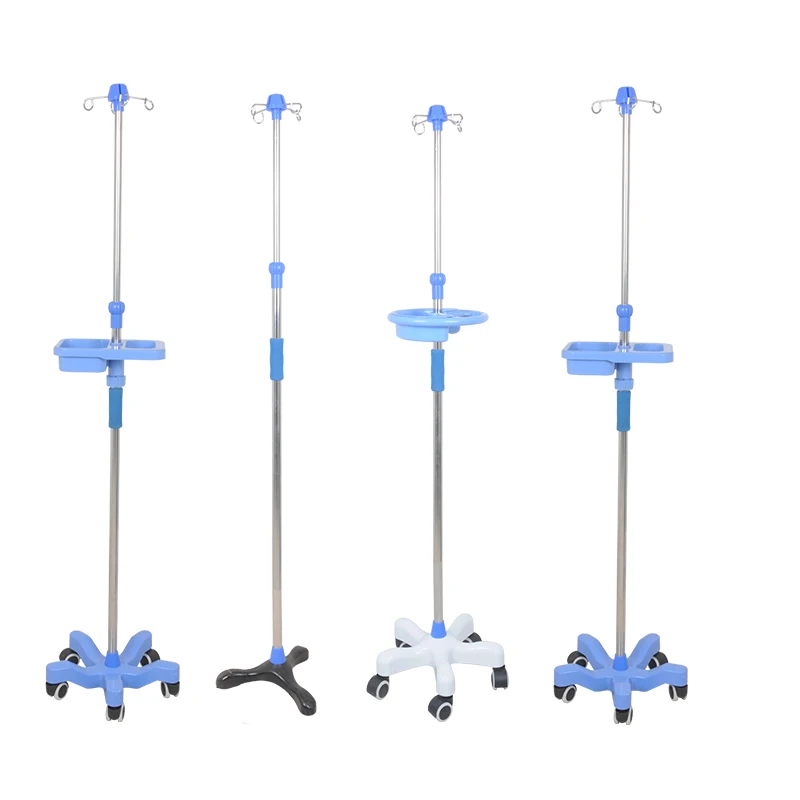 Portable Adjustable Folding 4 Hook Medical IV Fluid Drip Stand With Different Cast Base For Sale