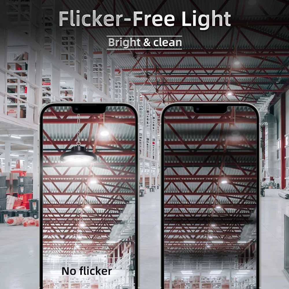 KCD 100w 150w 200w 300w Explosion Proof Anti Glare Reflector Industrial IP65 Warehouse Workshop LED UFO High Bay Lights