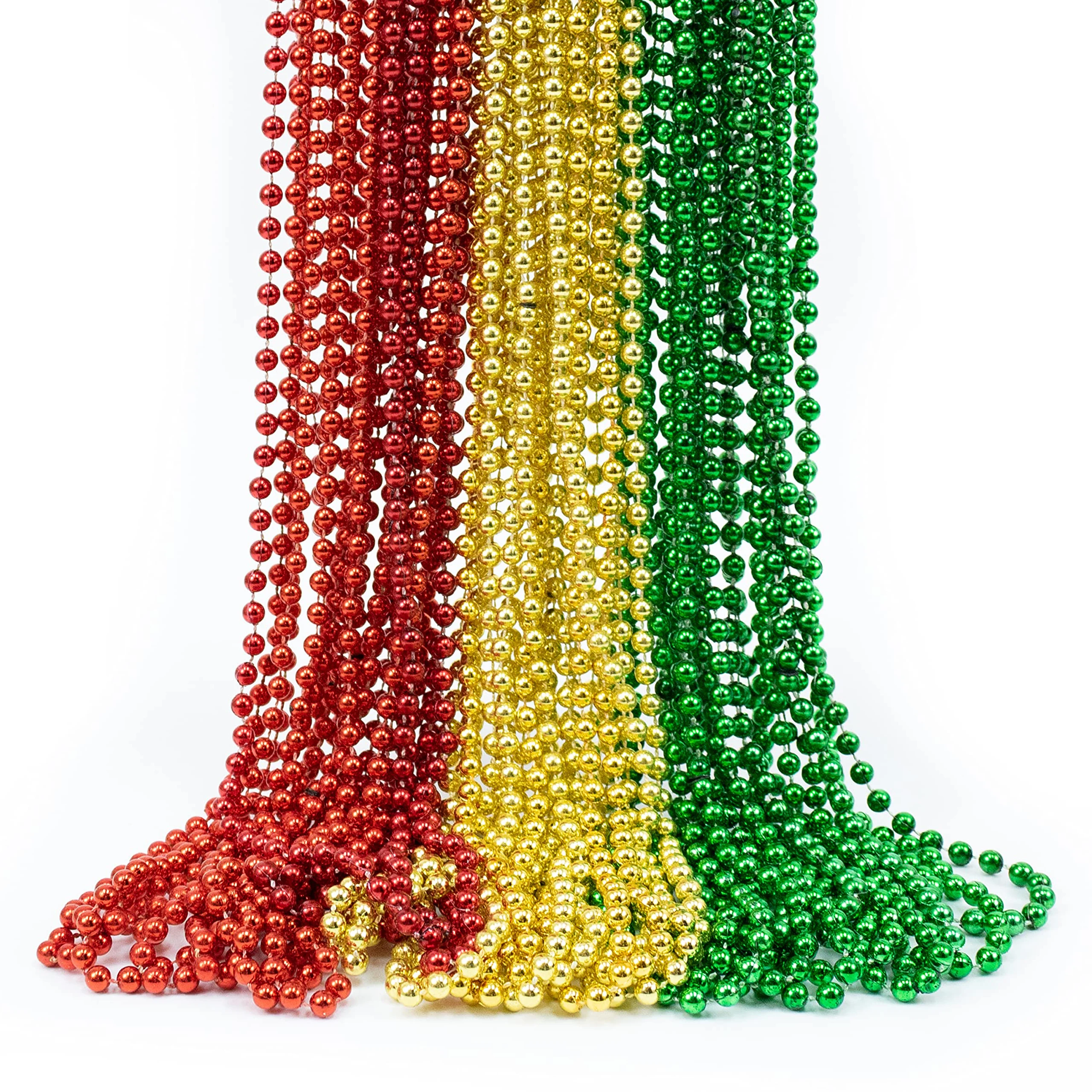 Bulk Christmas Beads Necklace Red Green Gold Metallic Plastics Bead Necklaces for Xmas Carnival Party Costume Accessories