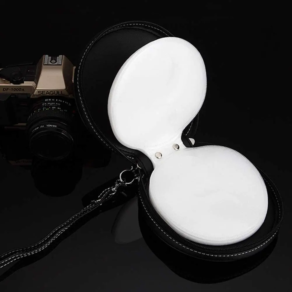 PU Leather 20 Capacity DVD Disc Storage Wallet Waterproof CD Case Holder Storage with Zipper Hand Strap for Travel Car Home