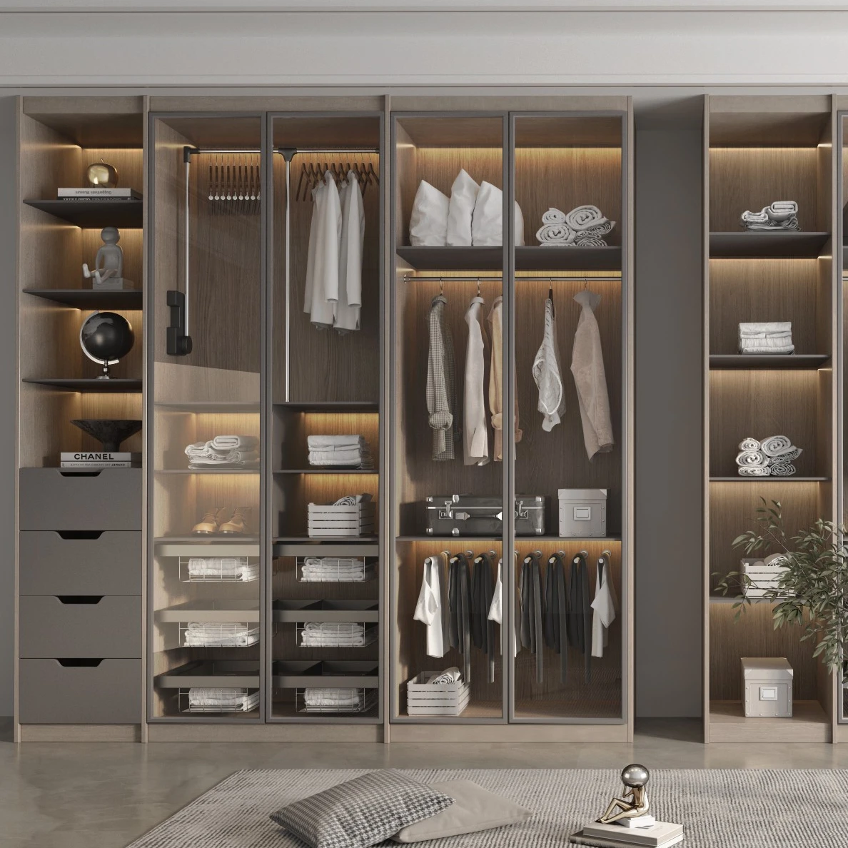 Bedroom Wardrobes factory with MDF Cheap Wooden Customized Cloth Modern Bedroom Closet