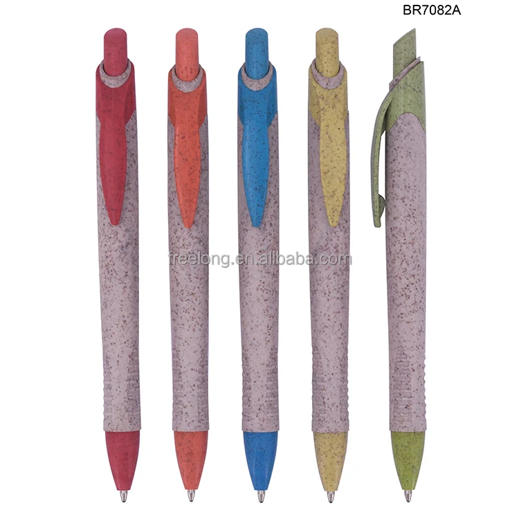
Durable Wholesale Straw Barrel Novelty Ballpoint Pen Eco Friendly Retractable Ball Pen 